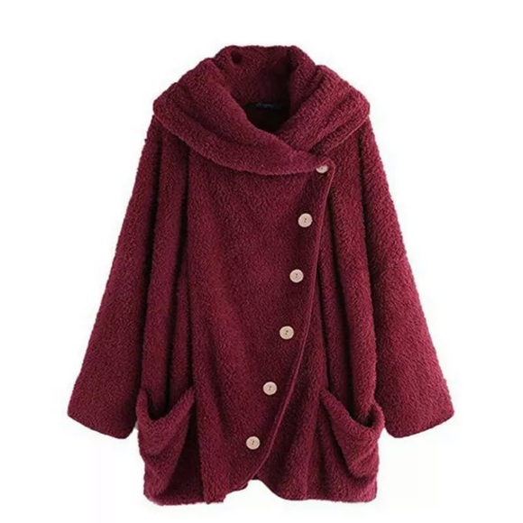 Justine’s Chic Boutique Jackets & Blazers - Teddy Bear Fleece Asymmetrical Button Detail